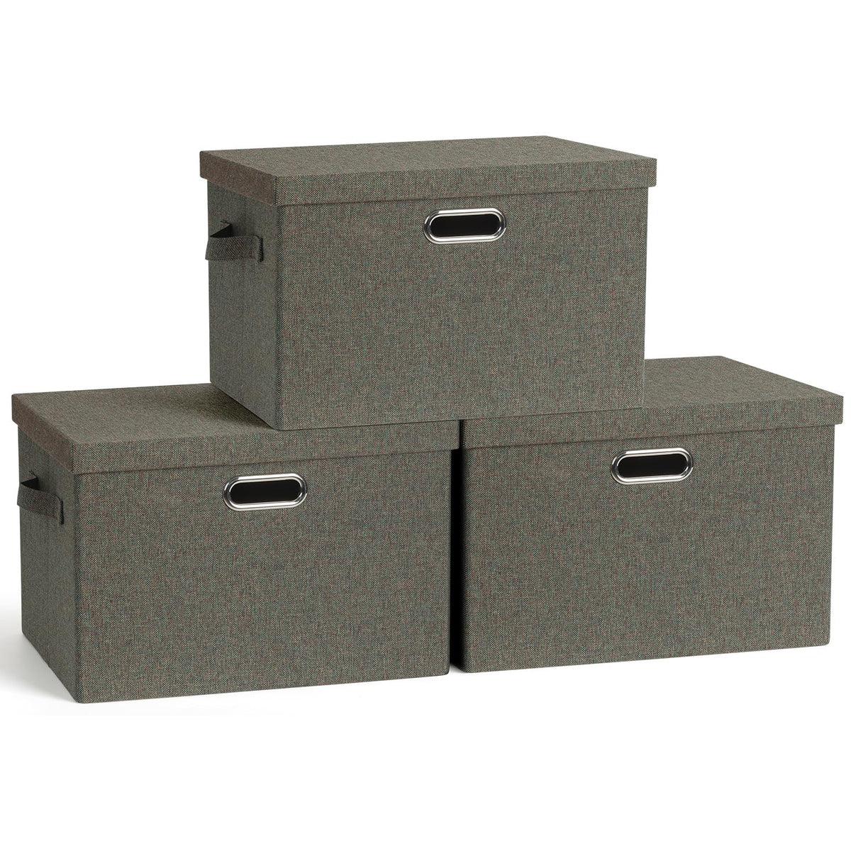 Graciadeco Large Quart Collapsible Stackable Storage Bins with Lids, 3 Packs Beige Linen Fabric Closet Boxes with Lids, Storage Cube Baskets Container Organizers for Bedroom Office(16.6 x 11.7 x 10.8)