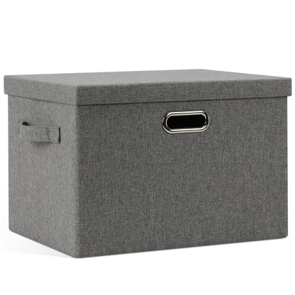 Graciadeco Large Quart Collapsible Stackable Storage Bins with Lids, 3 Packs Beige Linen Fabric Closet Boxes with Lids, Storage Cube Baskets Container Organizers for Bedroom Office(16.6 x 11.7 x 10.8)
