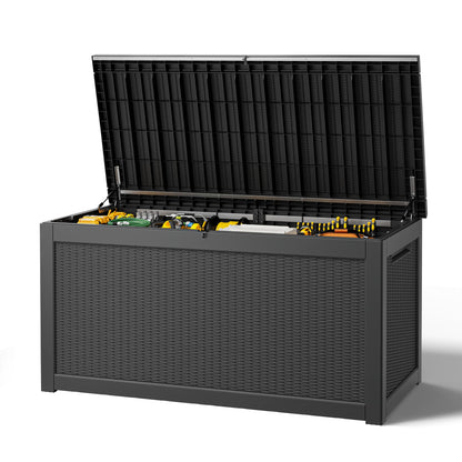 Outdoor Storage Box, Resin Deck Boxes outdoor, Waterproof Storage Box Lockable Lid (Black, 50 Gallon)