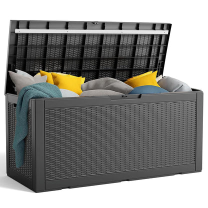 PatioZen 150 Gallon Resin Deck Box, Lockable Patio Outdoor Storage Box for Furniture, Garden Tools and Tools Storage, Waterproof Outside Storage Boxes - Black