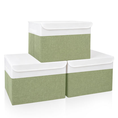 Bagnizer Large 17" 42 Quarts Collapsible Stackable Storage Bins with Lids [3-Pack] Foldable Fabric Linen Storage Boxes Cube, Closet Organizer Baskets with Label (16.7 x 12 x 12, Black)