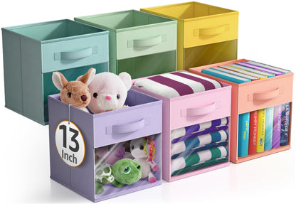 Sorbus Cube Storage Bin, Fabric, 6 Pack (11 Inch, Pastel Multi-Color)