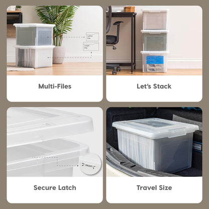 IRIS USA 4-Pack 35 Qt File Box, Letter/Legal Hanging File Storage, Clear