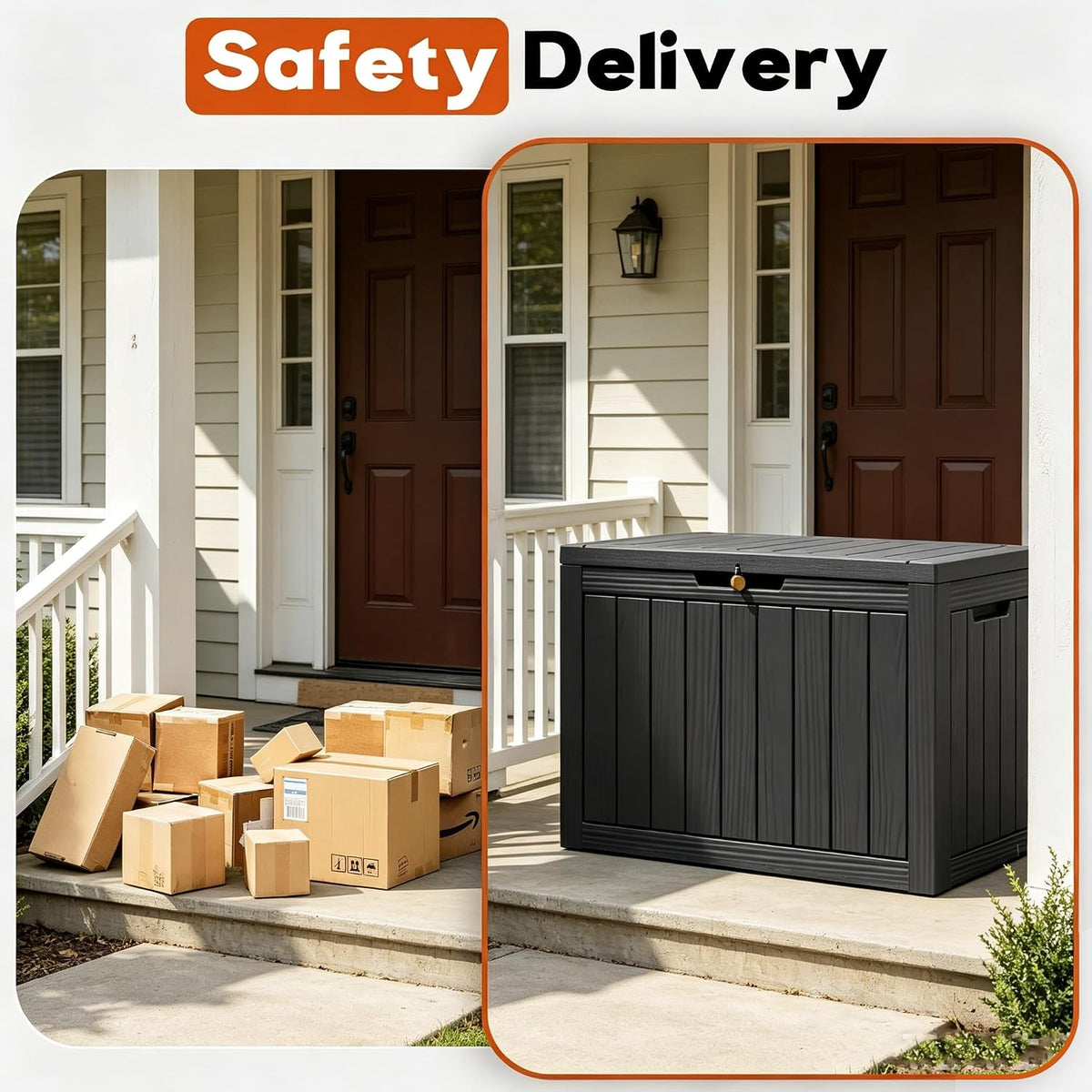Outdoor Storage Box, Resin Deck Boxes outdoor, Waterproof Storage Box Lockable Lid (Black, 50 Gallon)
