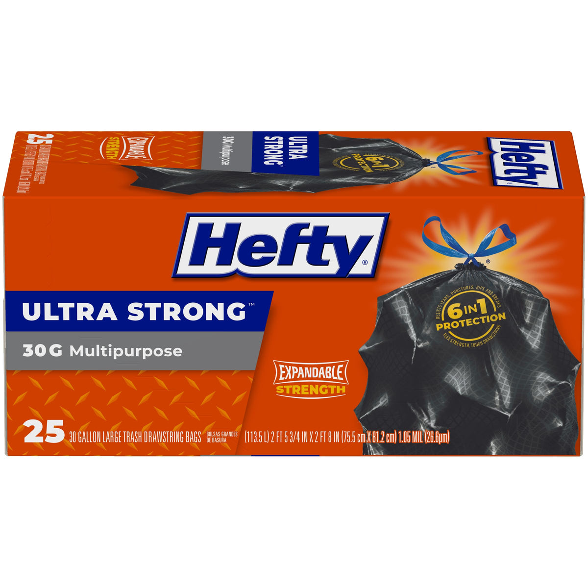 Hefty Ultra Strong 30 Gal Large Trash Bags, Black, White Pine Breeze, 50ct