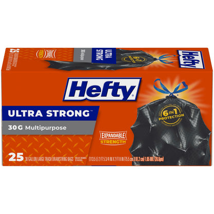 Hefty Ultra Strong 30 Gal Large Trash Bags, Black, White Pine Breeze, 50ct