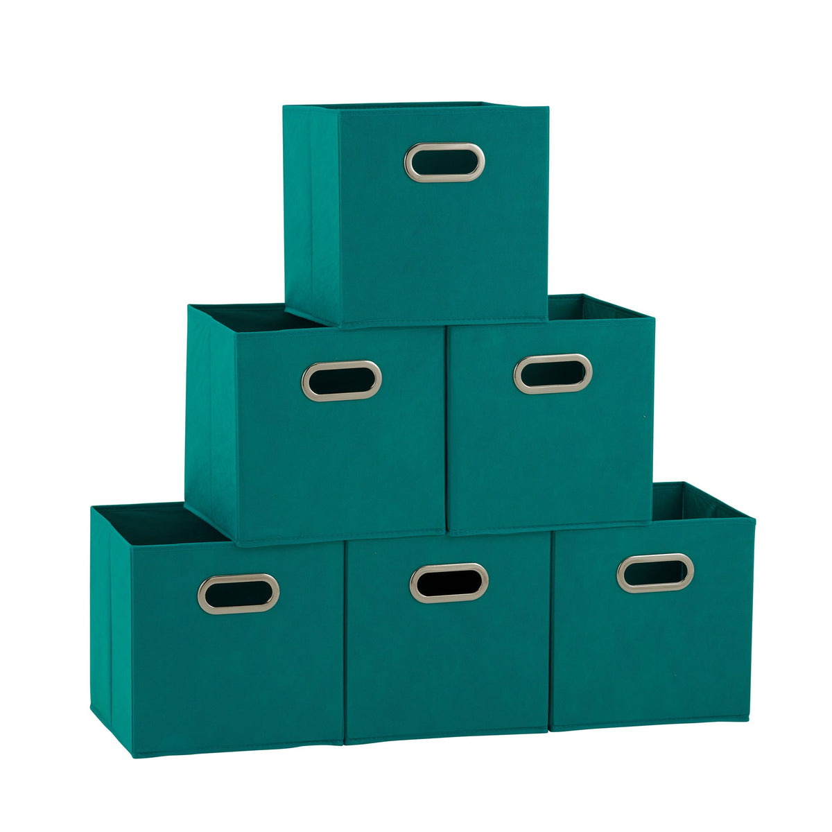 Household Essentials Foldable Fabric Storage Bins 6 Piece Set, Strong Poly-Woven Fabric, Sturdy Chipboard Sides, Grommet Front Handle, Stackable, Classic Design, Black