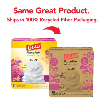 Glad ForceFlex Tall Kitchen Trash Bags, 13 Gal, Gain Moonlight Breeze, 110 Ct, Pack May Vary