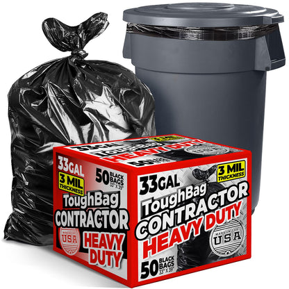 ToughBag 33 Gallon Trash Bags, 250 Count, Black