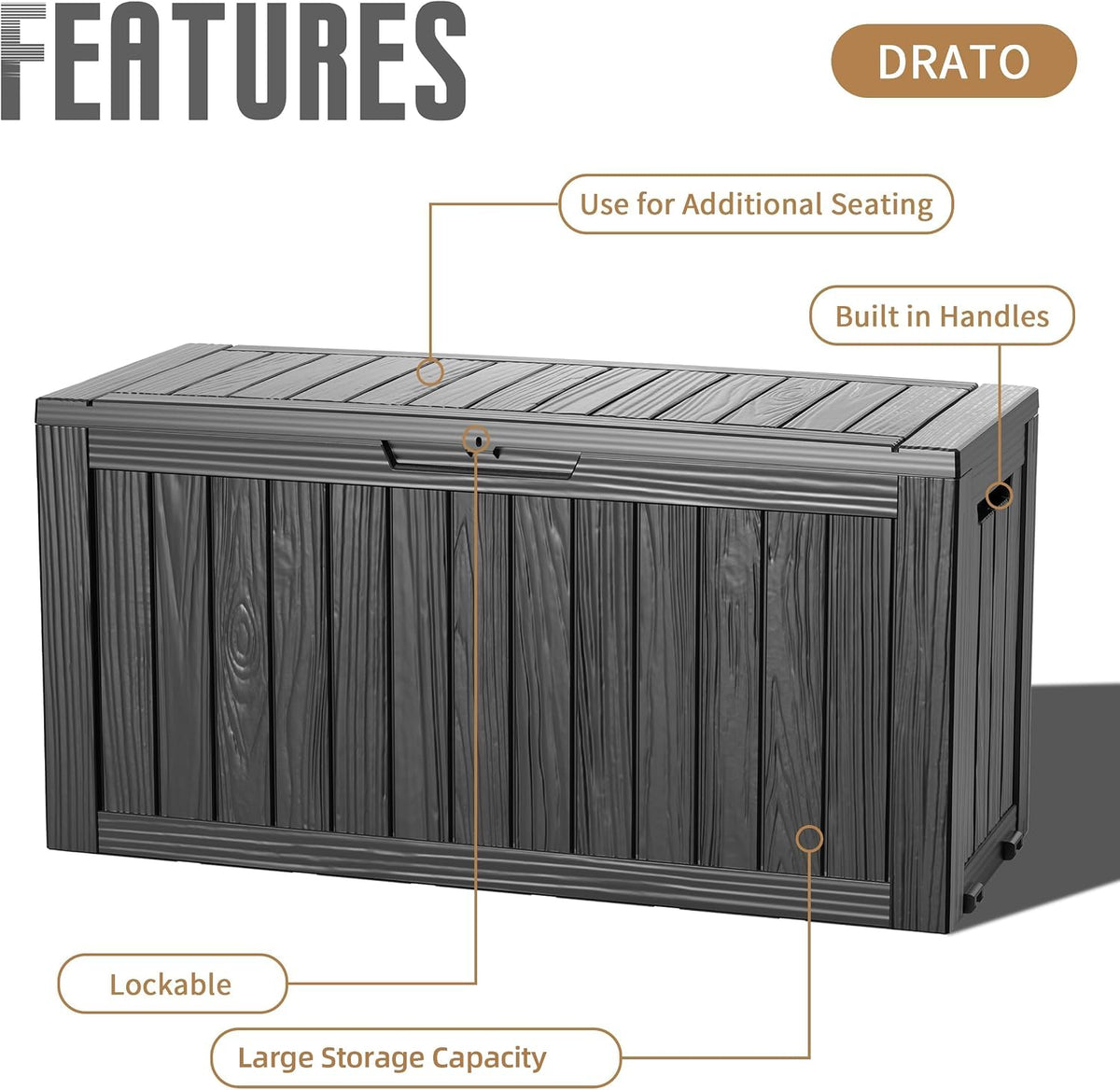 DRATO 135 Gallon Deck Boxes Outdoor Waterproof Storage Box with Wheels
