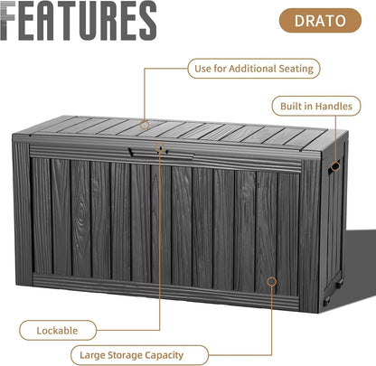 DRATO 135 Gallon Deck Boxes Outdoor Waterproof Storage Box with Wheels