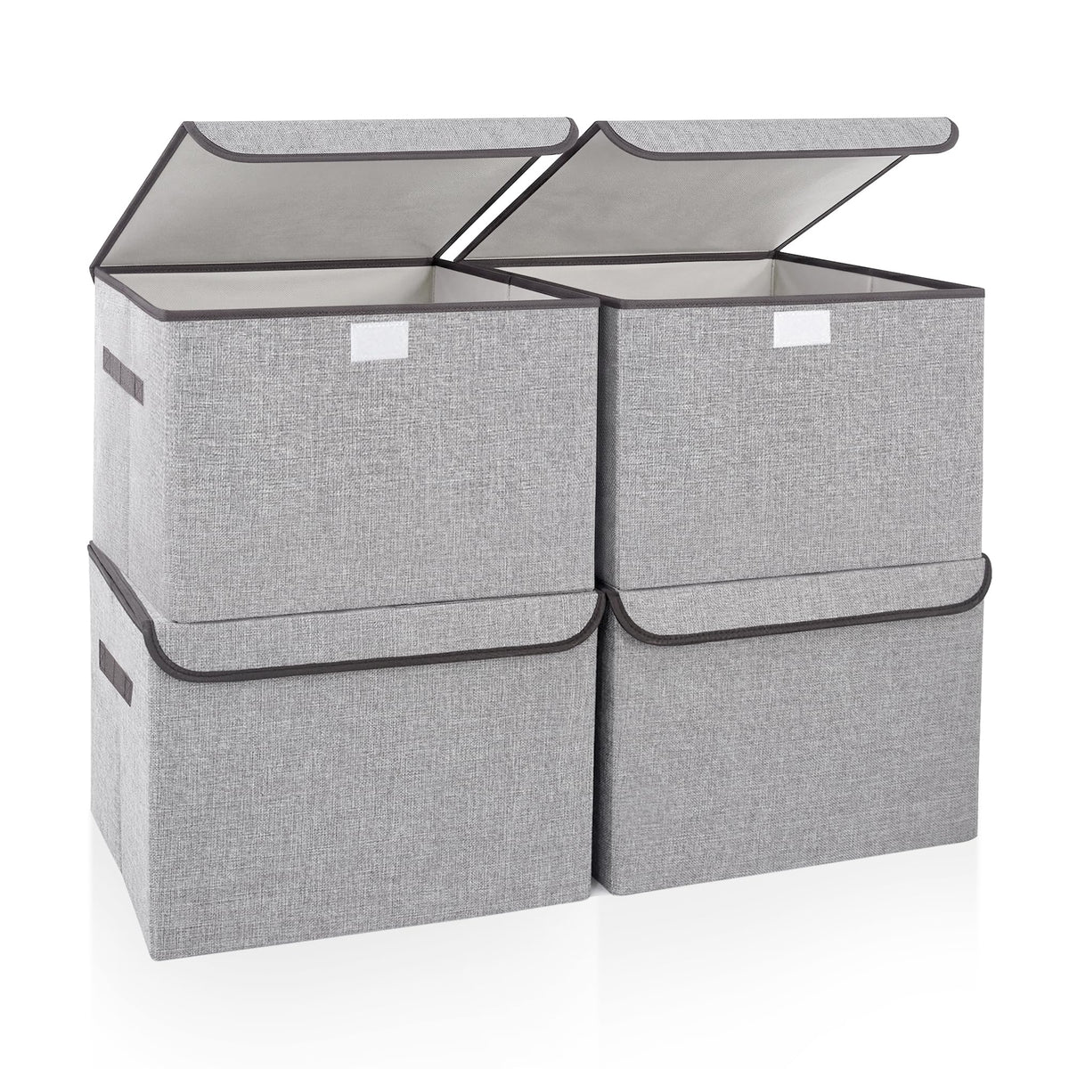 Bagnizer Large 17" 42 Quarts Collapsible Stackable Storage Bins with Lids [3-Pack] Foldable Fabric Linen Storage Boxes Cube, Closet Organizer Baskets with Label (16.7 x 12 x 12, Black)