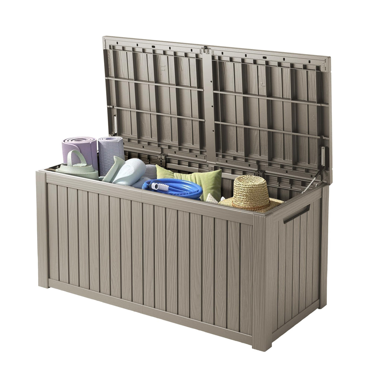 300 Gallon Resin Deck Box Waterproof Outdoor Storage Box for Patio Furniture Pool Accessories Indoor Storage for Cushion Garden Tools, Grey