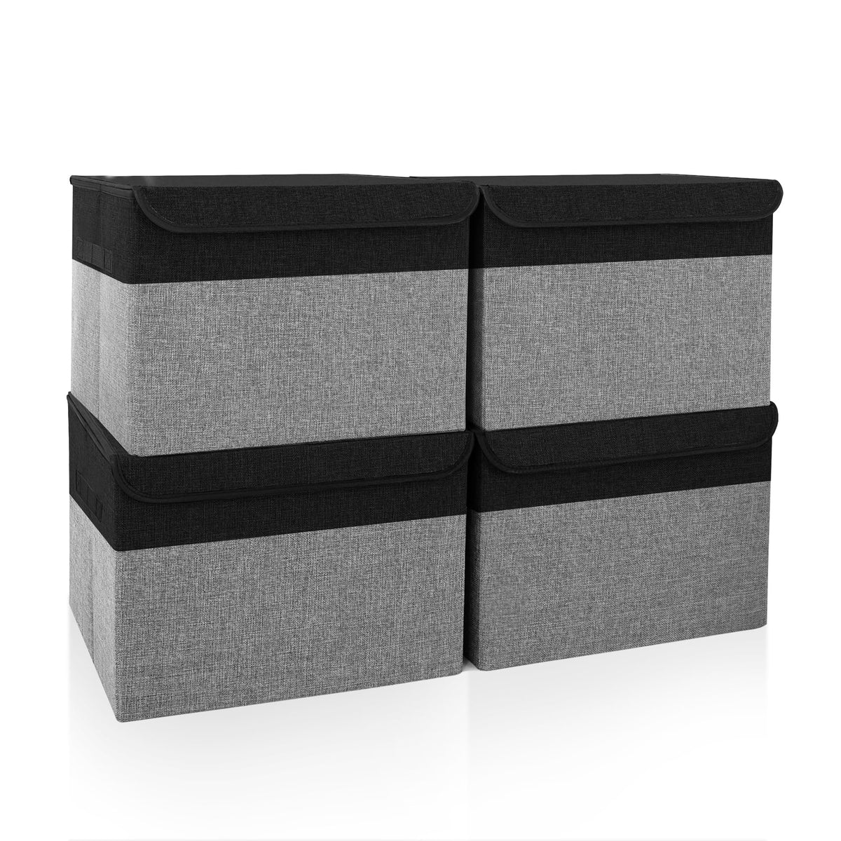 Bagnizer Large 17" 42 Quarts Collapsible Stackable Storage Bins with Lids [3-Pack] Foldable Fabric Linen Storage Boxes Cube, Closet Organizer Baskets with Label (16.7 x 12 x 12, Black)
