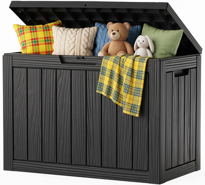 Outdoor Storage Box, 360 Gallon Waterproof Resin Deck Box with Support Rod