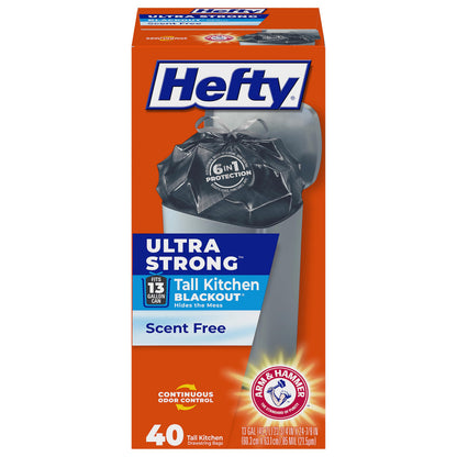 Hefty Ultra Strong 13 Gal Kitchen Trash Bags, Black, Clean Burst, 80ct