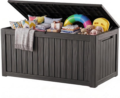 Outdoor Storage Box, 300 Gallon Waterproof Resin Deck Box with Support Rod