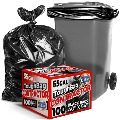 ToughBag 55 Gallon Heavy Duty Contractor Trash Bags, 50 Ct, Black, 1.2 Mil