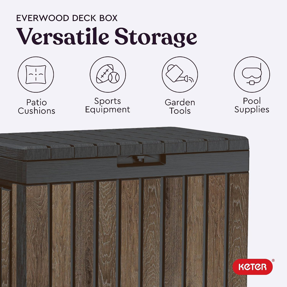 Keter Premium Everwood 50 Gal Outdoor Storage Box and Patio Side Table
