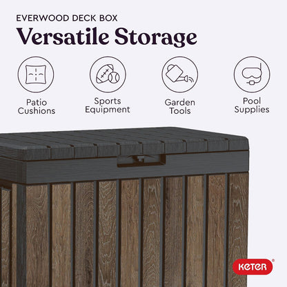 Keter Premium Everwood 50 Gal Outdoor Storage Box and Patio Side Table