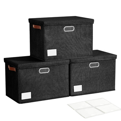 17" Large Fabric Storage Box with Lids, 3-Pack, Gray