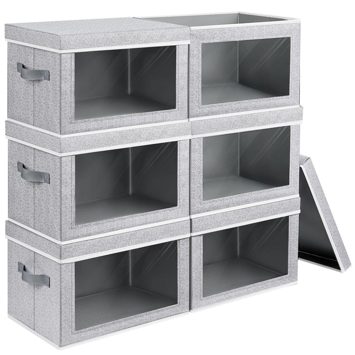 Homsorout Storage Bins with Lids - Fabric Storage Boxes with Window, Collapsible Closet Organizers with Handles, 3 Pack Decorative Bin, Home Cubes Baskets for Clothes, Hat, Books, Dark Grey
