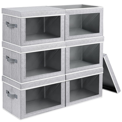 Homsorout Storage Bins with Lids - Fabric Storage Boxes with Window, Collapsible Closet Organizers with Handles, 3 Pack Decorative Bin, Home Cubes Baskets for Clothes, Hat, Books, Dark Grey