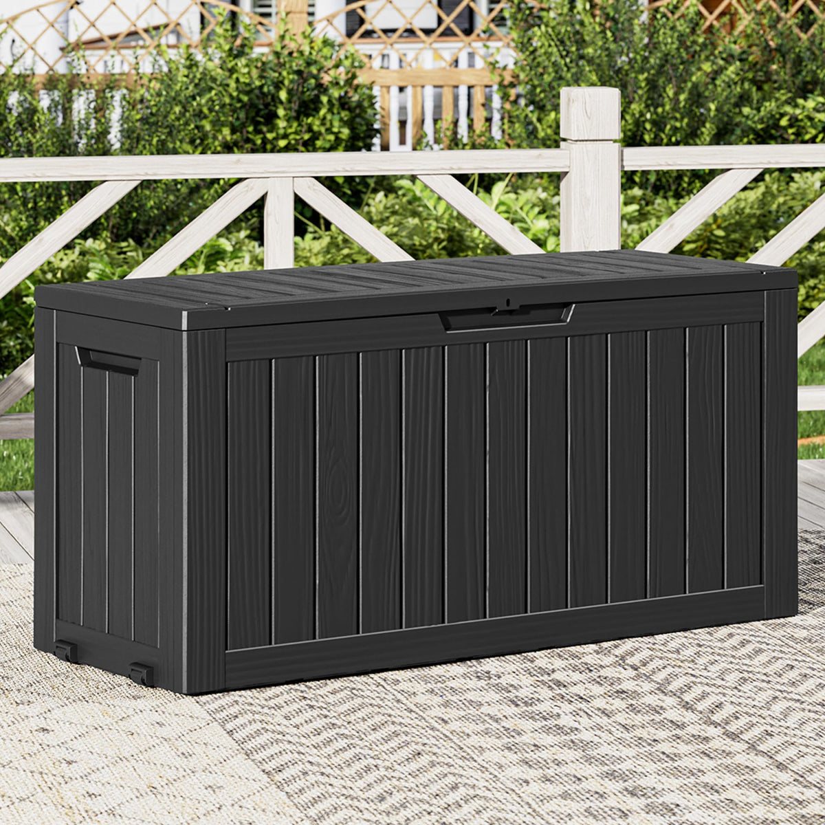 Outdoor Storage Box, Resin Deck Boxes outdoor, Waterproof Storage Box Lockable Lid (Black, 50 Gallon)
