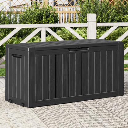 Outdoor Storage Box, Resin Deck Boxes outdoor, Waterproof Storage Box Lockable Lid (Black, 50 Gallon)