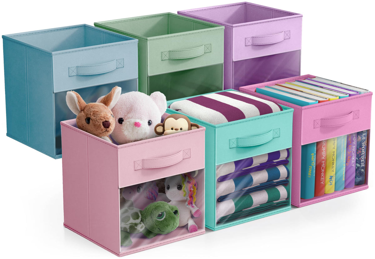 Sorbus Cube Storage Bin, Fabric, 6 Pack (11 Inch, Pastel Multi-Color)
