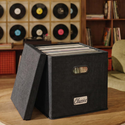 Decorative Vinyl Record Storage Box for 50+ Single Records - LP Holder