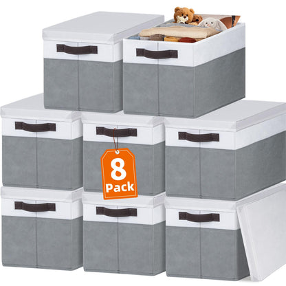 Large Closet Storage Baskets Bins with Lids 4 Pack, Storage Baskets for Organizing Shelves Nursery Bedroom, Home Dorm Closet Organizers Cubes for Clothes Toys Blanket Book - Stackable -14x10x9.5