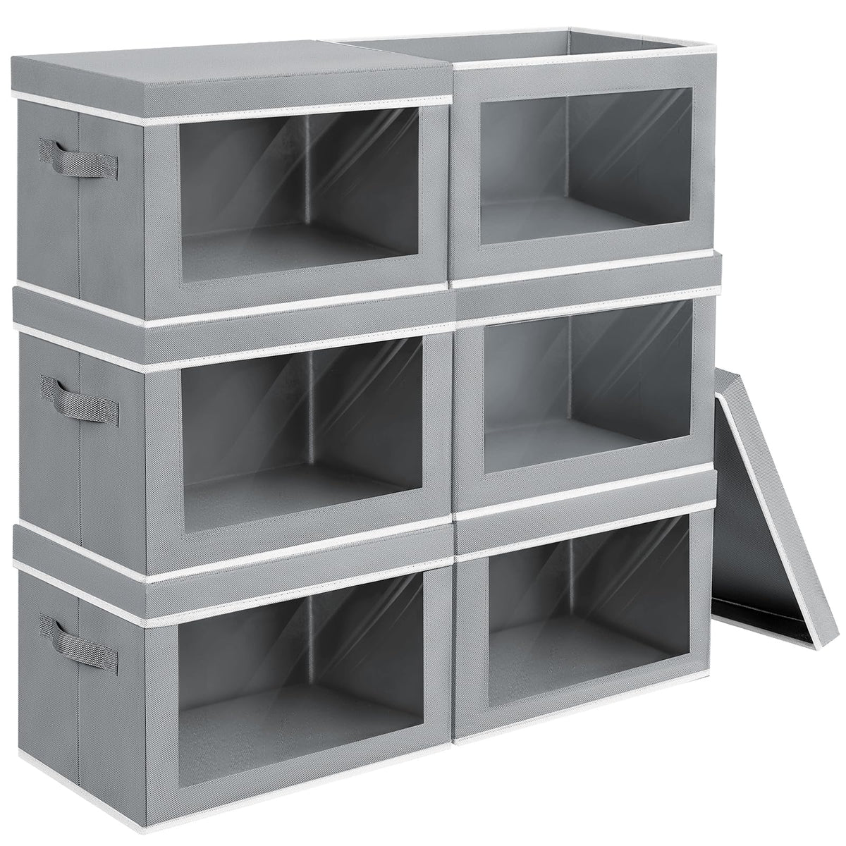 Homsorout Storage Bins with Lids - Fabric Storage Boxes with Window, Collapsible Closet Organizers with Handles, 3 Pack Decorative Bin, Home Cubes Baskets for Clothes, Hat, Books, Dark Grey