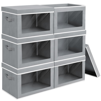 Homsorout Storage Bins with Lids - Fabric Storage Boxes with Window, Collapsible Closet Organizers with Handles, 3 Pack Decorative Bin, Home Cubes Baskets for Clothes, Hat, Books, Dark Grey