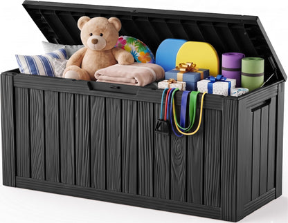 Outdoor Storage Box, 360 Gallon Waterproof Resin Deck Box with Support Rod