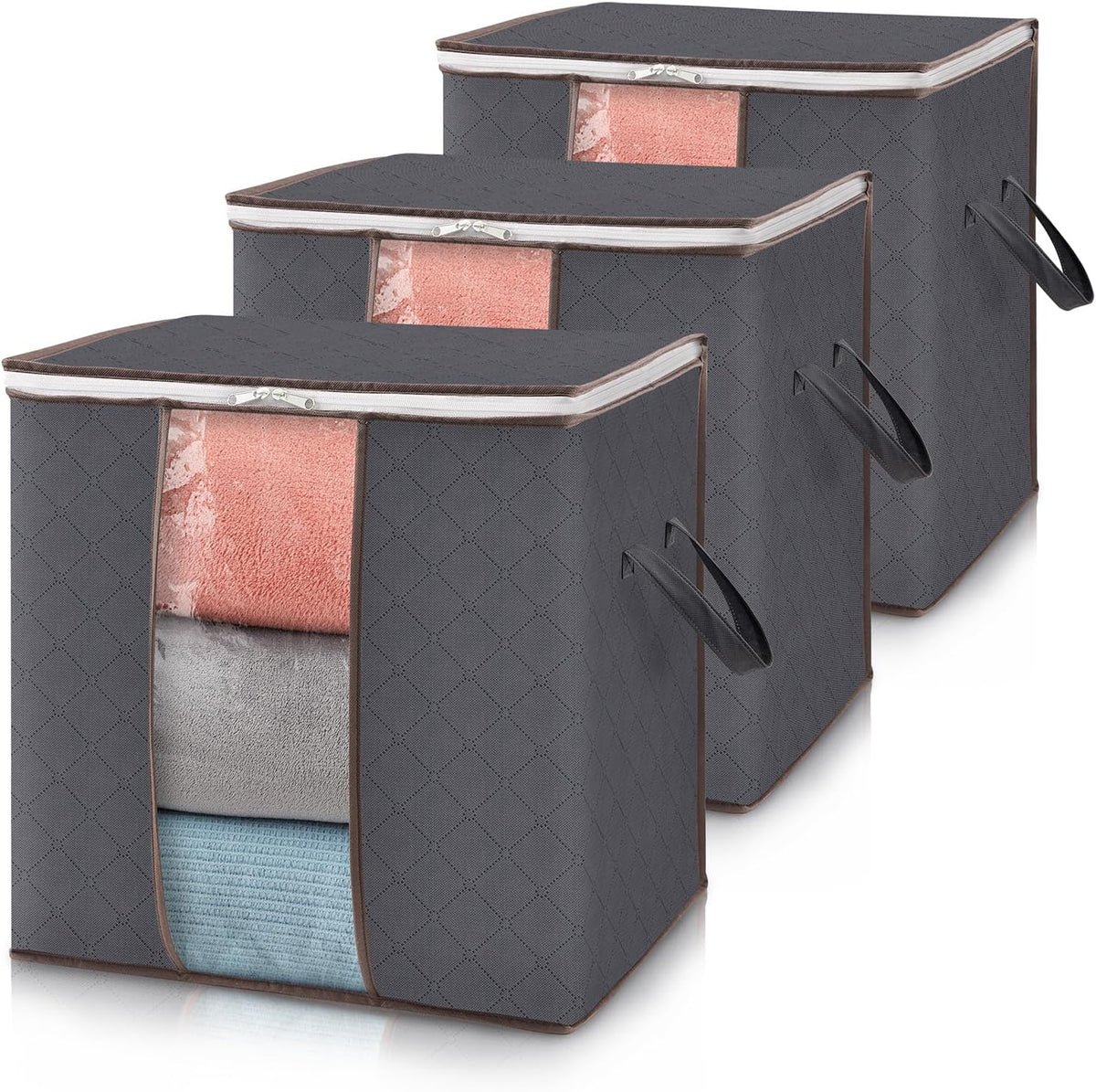 Lifewit 6 Pack Clothes Storage Bins with Lids, Foldable Blanket Storage Bags with Zippers, Clear Window and Reinforced Handles, Closet and Organization for Clothing, Sweater, Comforter, Bedding