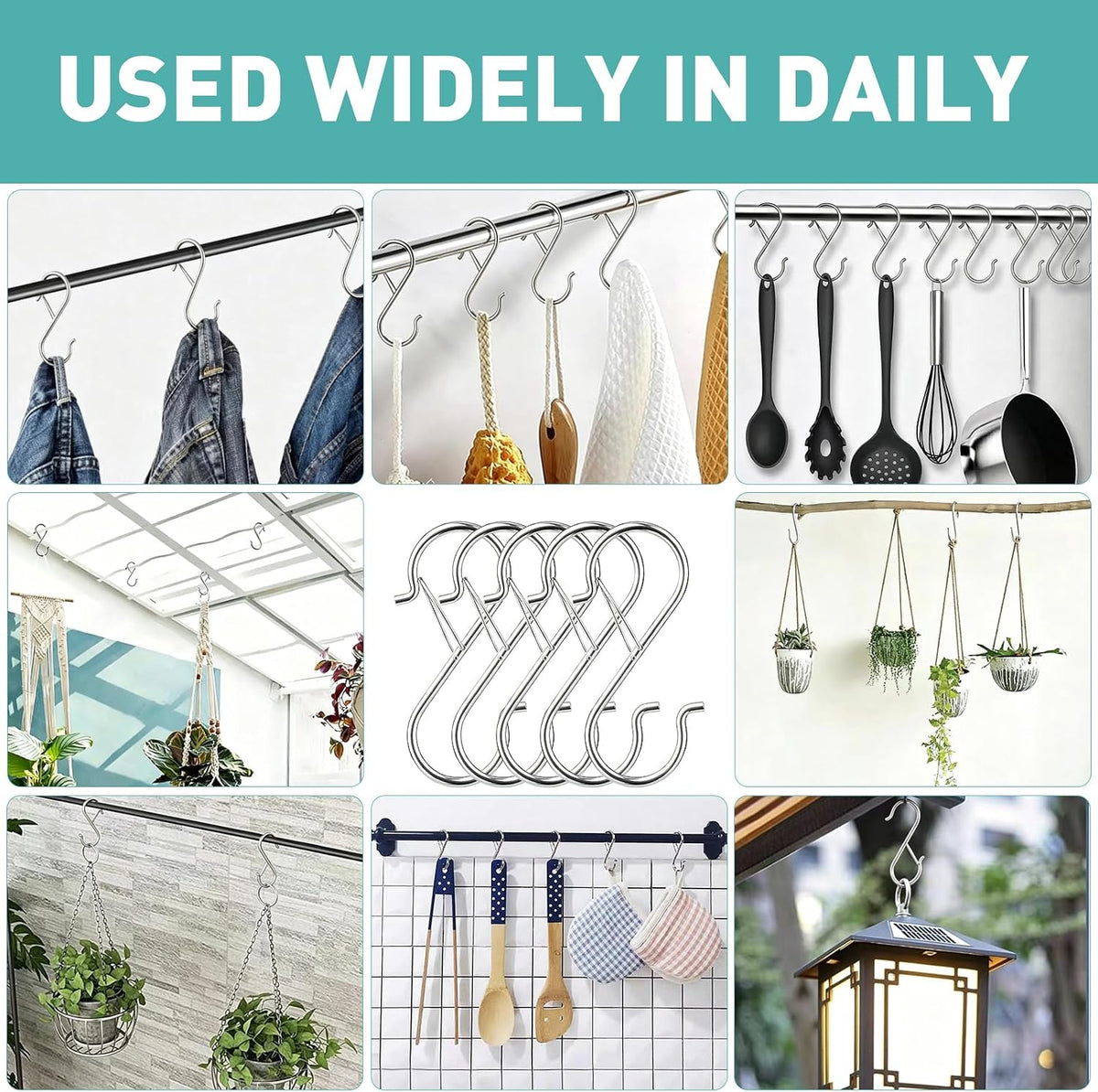 12 Pcs S Hooks for Hanging Heavy Duty, Metal S Hook with Safety Buckle