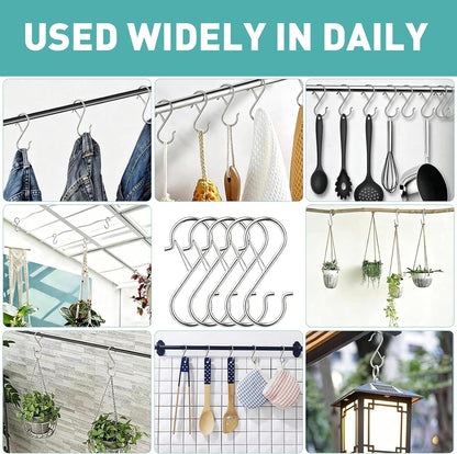 12 Pcs S Hooks for Hanging Heavy Duty, Metal S Hook with Safety Buckle