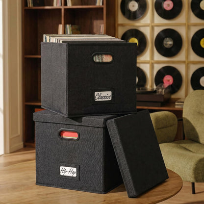 Decorative Vinyl Record Storage Box for 50+ Single Records - LP Holder