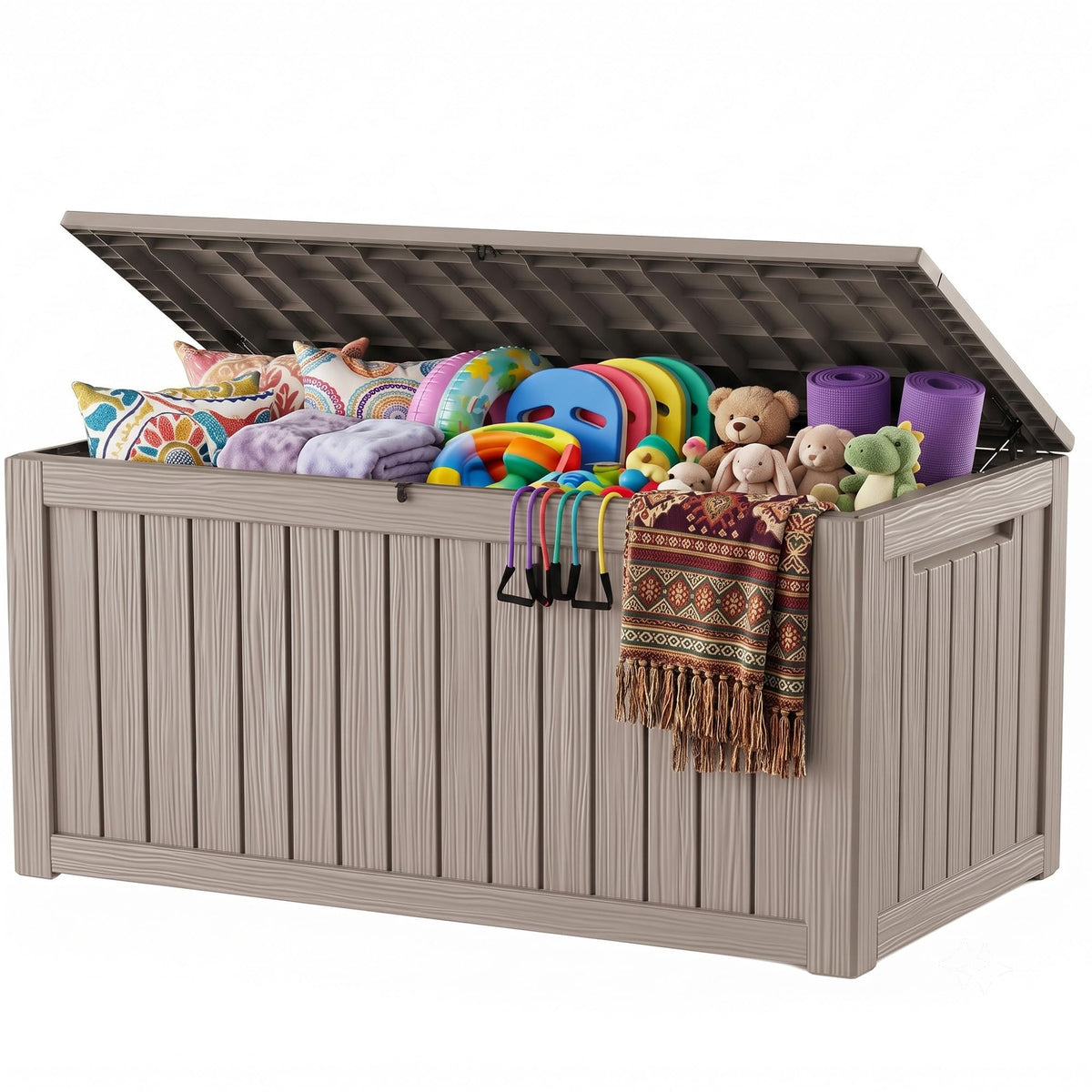 Outdoor Storage Box, 360 Gallon Waterproof Resin Deck Box with Support Rod