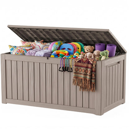 Outdoor Storage Box, 360 Gallon Waterproof Resin Deck Box with Support Rod