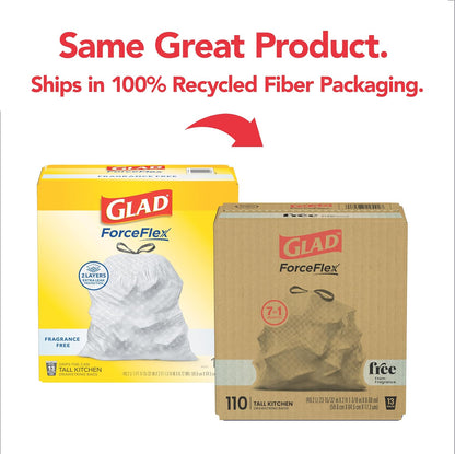 Glad ForceFlex Tall Kitchen Trash Bags, 13 Gallon, Fragrance Free, 110 Count (Package May Vary)