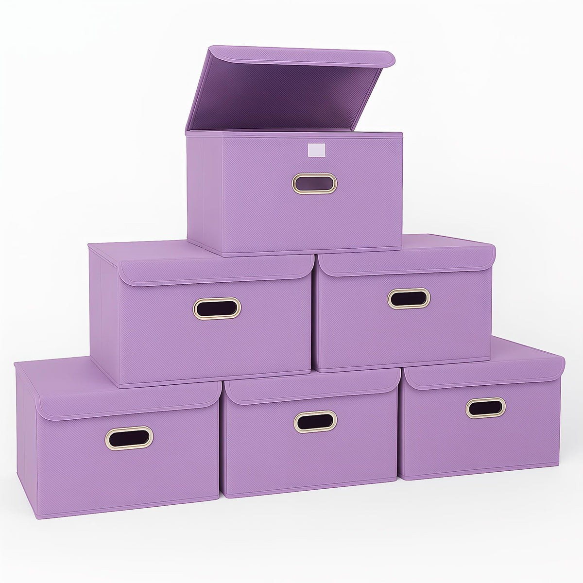 STOREONE Fabric Storage Cube Bins Foldable Organizer Container Collapsible Basket with Lids and Metal Handles, for Home, Bedroom, Closet (Black, 3 Pcs)