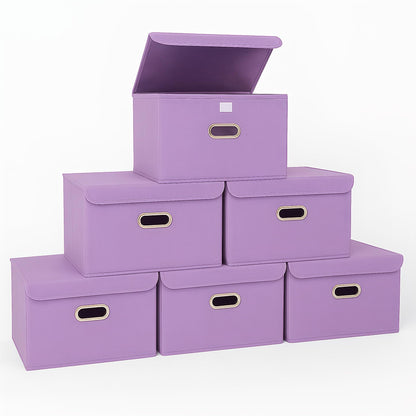 STOREONE Fabric Storage Cube Bins Foldable Organizer Container Collapsible Basket with Lids and Metal Handles, for Home, Bedroom, Closet (Black, 3 Pcs)