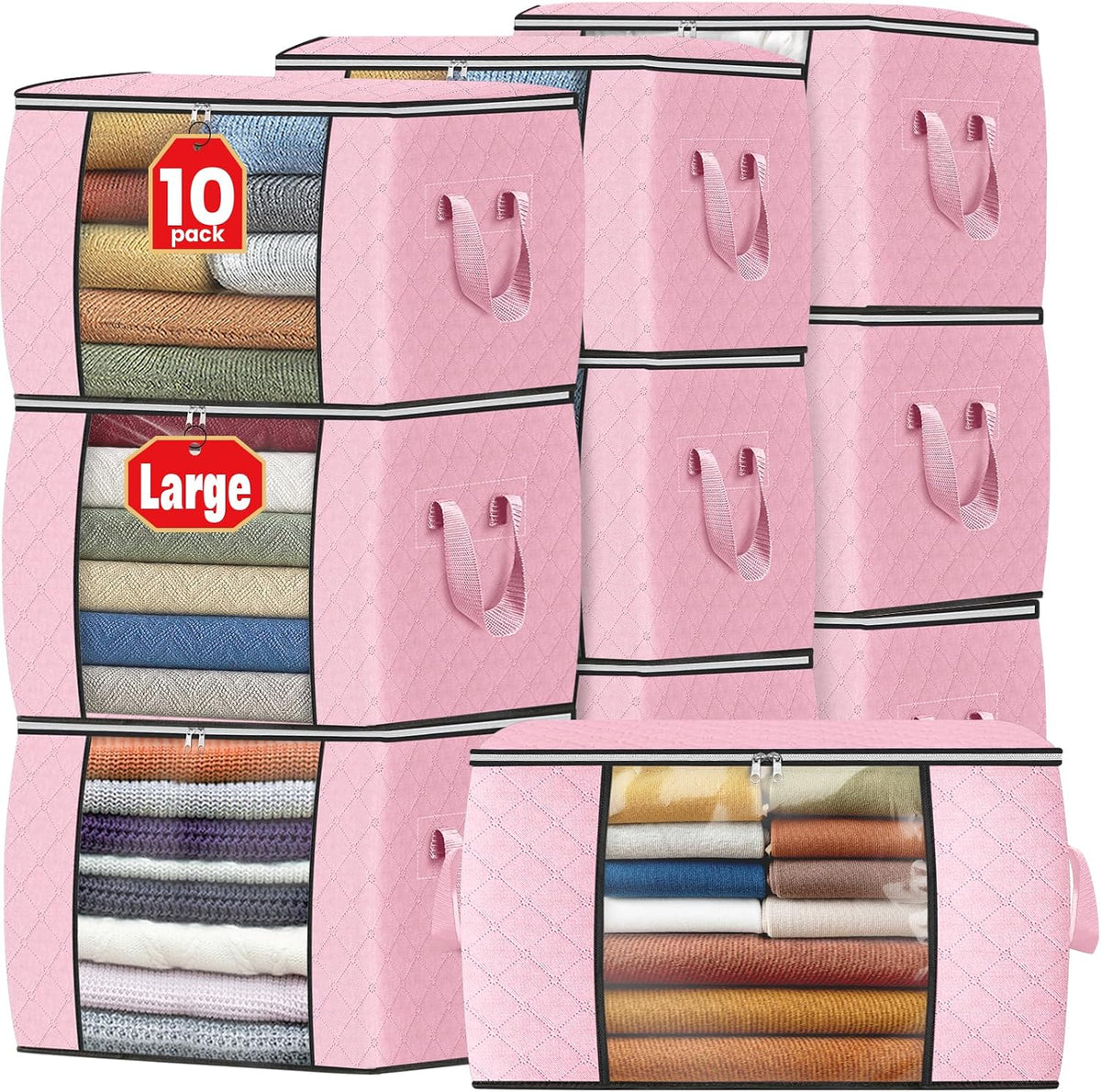 Fab totes 6 Pack Storage Bags for Clothes Blanket Storage Bins with Lids