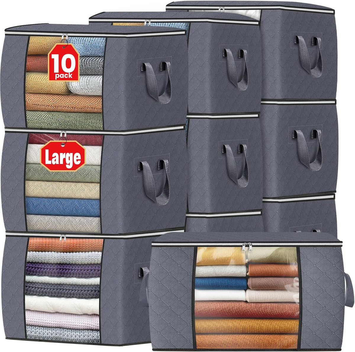 Fab totes 6 Pack Storage Bags for Clothes Blanket Storage Bins with Lids