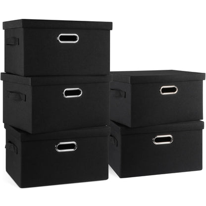 Graciadeco Large Quart Collapsible Stackable Storage Bins with Lids, 3 Packs Beige Linen Fabric Closet Boxes with Lids, Storage Cube Baskets Container Organizers for Bedroom Office(16.6 x 11.7 x 10.8)