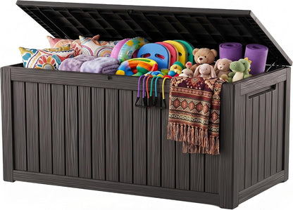 Outdoor Storage Box, 360 Gallon Waterproof Resin Deck Box with Support Rod