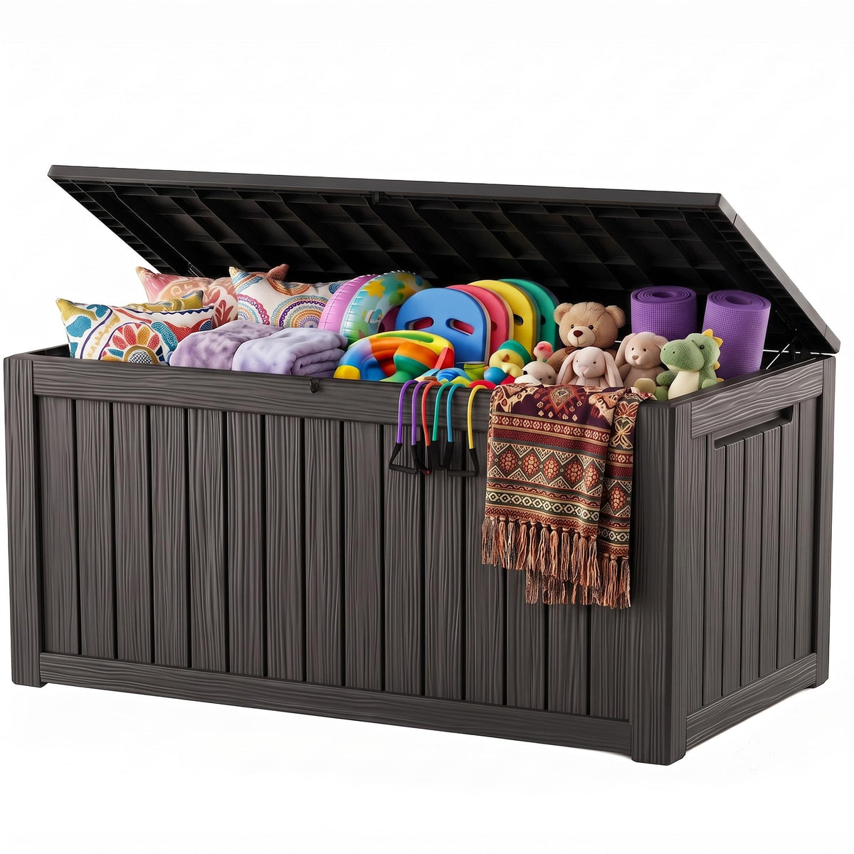 Outdoor Storage Box, 360 Gallon Waterproof Resin Deck Box with Support Rod