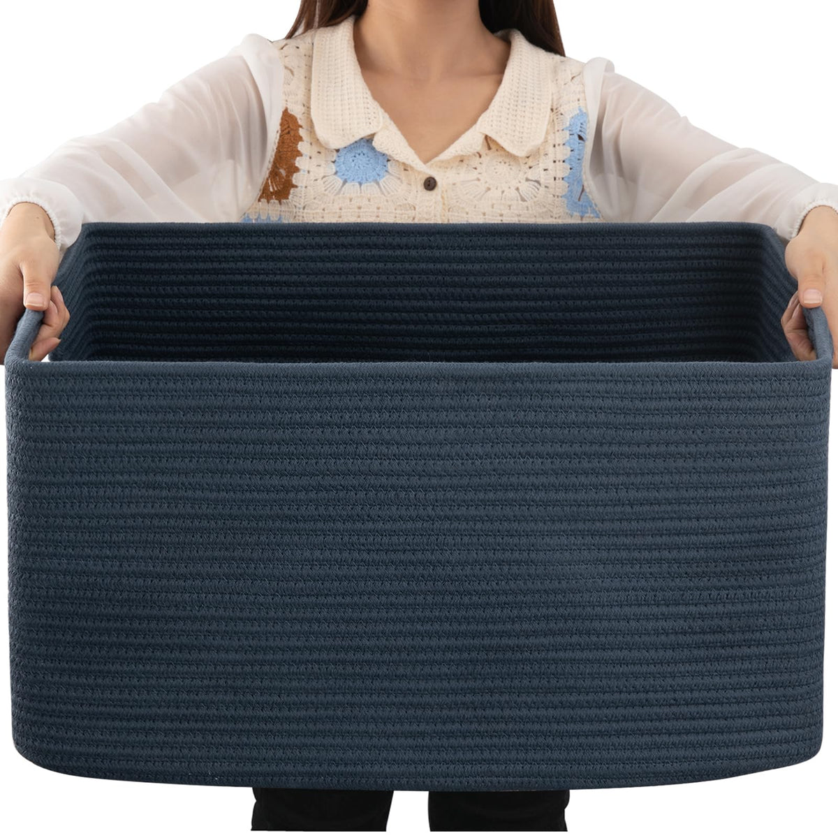 OIAHOMY 75L Large Blanket Basket Woven Cotton Rope Storage Basket Brown